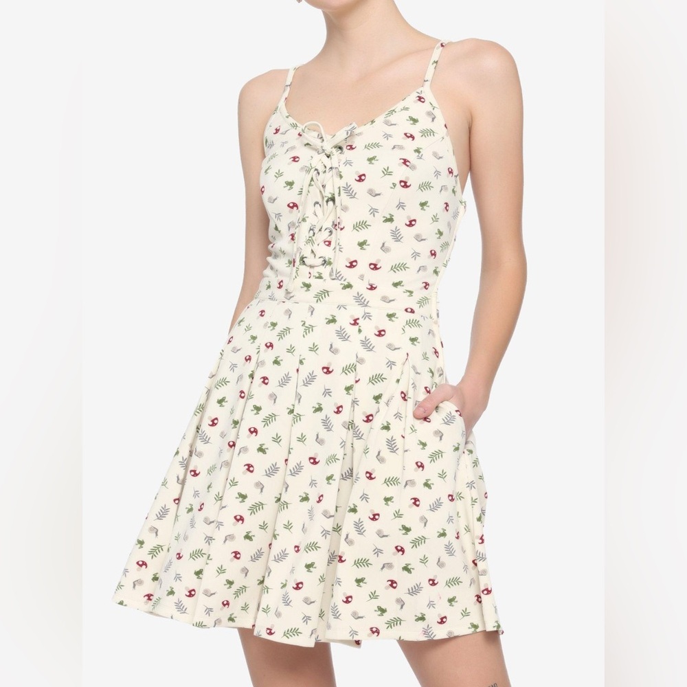 Ivory Frog & Mushroom Lace-Up Dress